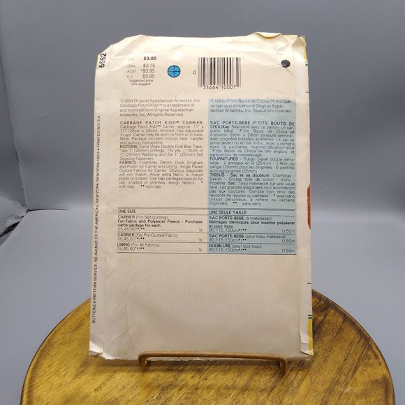 UNCUT Vintage Craft Sewing PATTERN Butterick 6662 Cabbage Patch Kids Doll Carrie - Picture 2 of 3